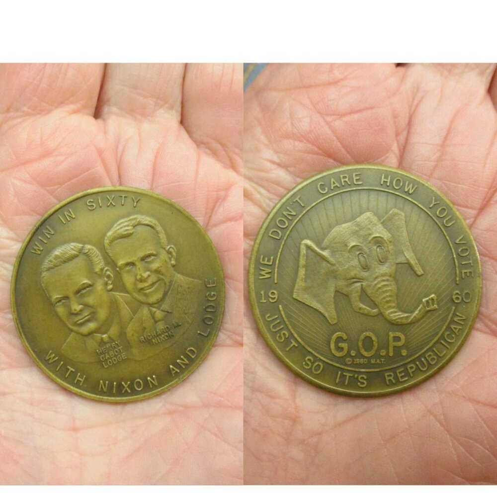 NIXON LODGE 1960 Presidential Election Gold Challenge Coin ~ GOP Republican Coin